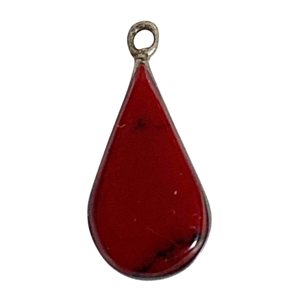 Teardrop Red Sponge Coral Pendant ONLY in 925 Sterling Silver 17mm